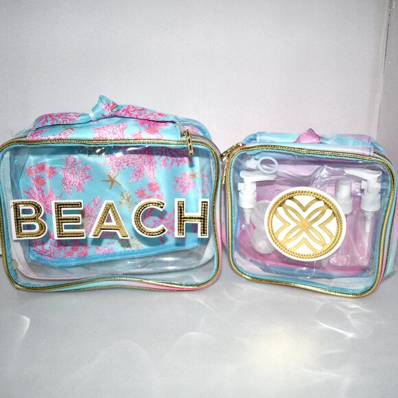Lilly Pulitzer Beach Accessories Pouch Set of 2 with Clear Travel Bag with Toile - Picture 1 of 6